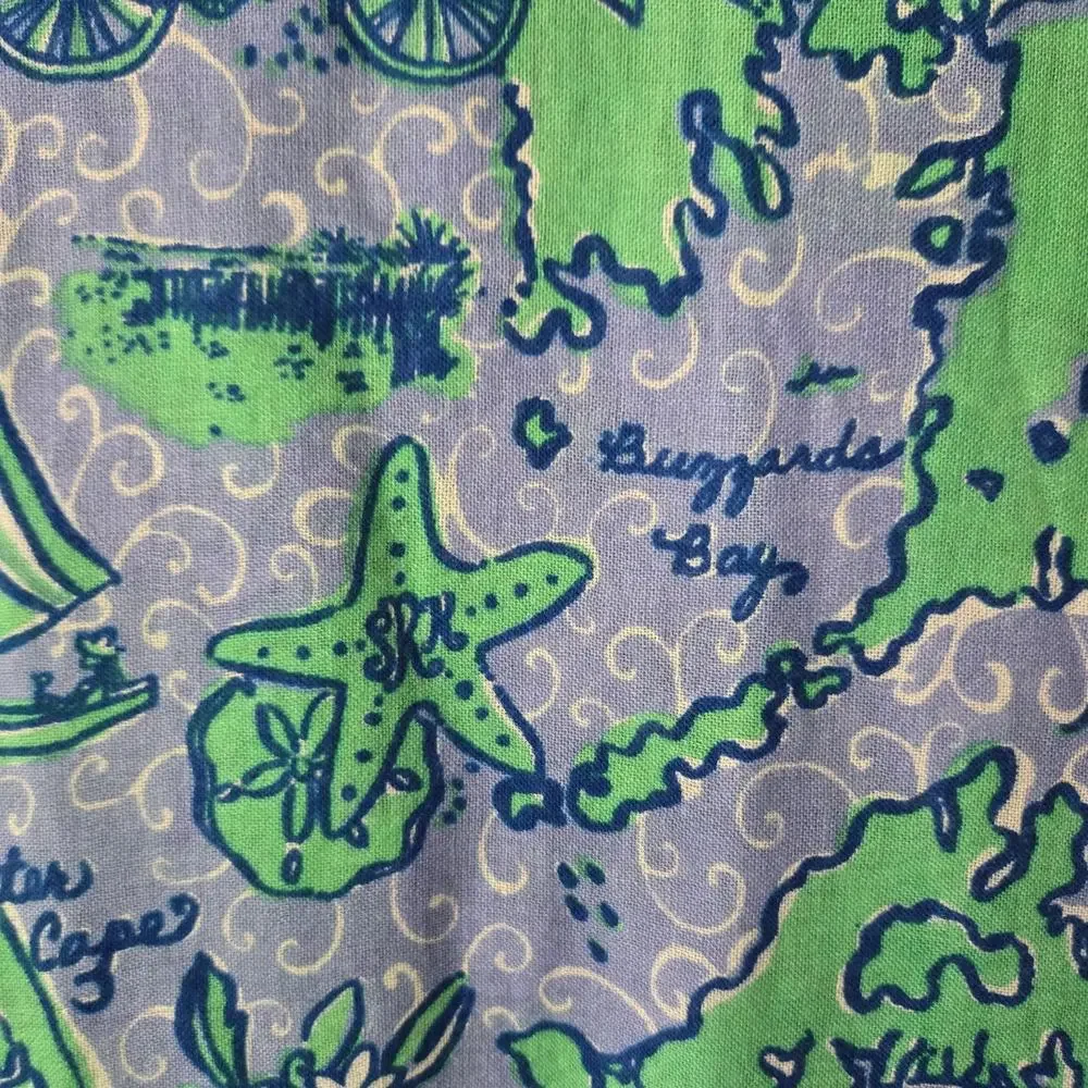 Lilly Pulitzer Retired Murfee Scarf Nantucket Islands Blue Print Silk‎ Cashmere